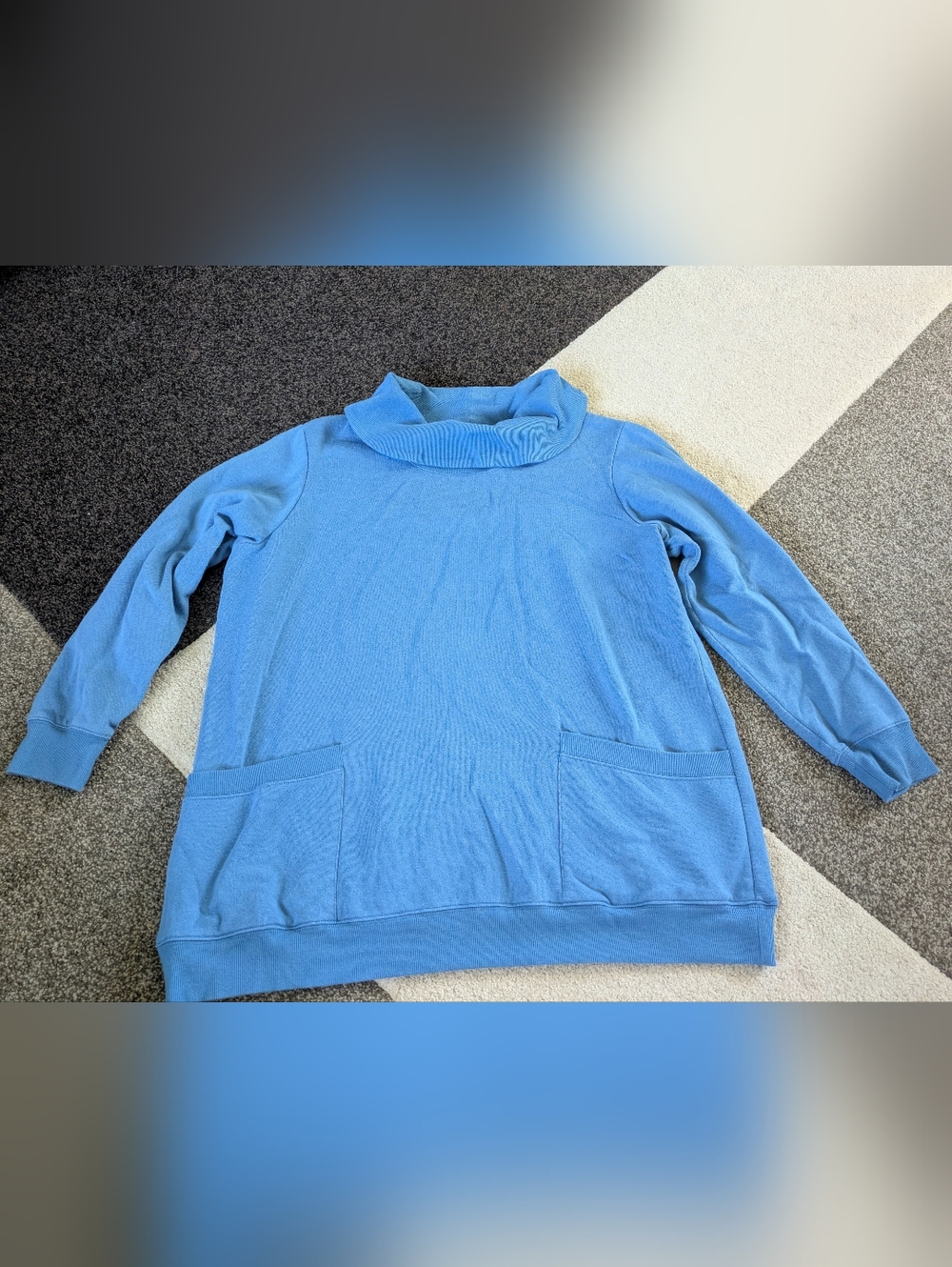 Blue Cowl Neck Turtle Neck Pullover